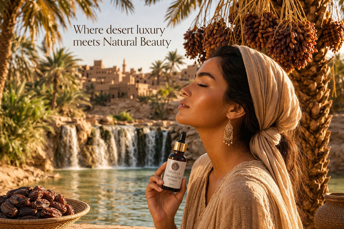 Cold-pressed date seed oil by Oasissia – sustainable natural skincare ingredient from Tunisia