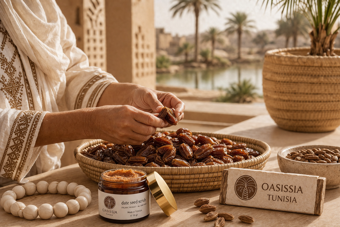 Tunisian Deglet Nour dates and date seeds – natural cosmetic ingredient used in Oasissia skincare products