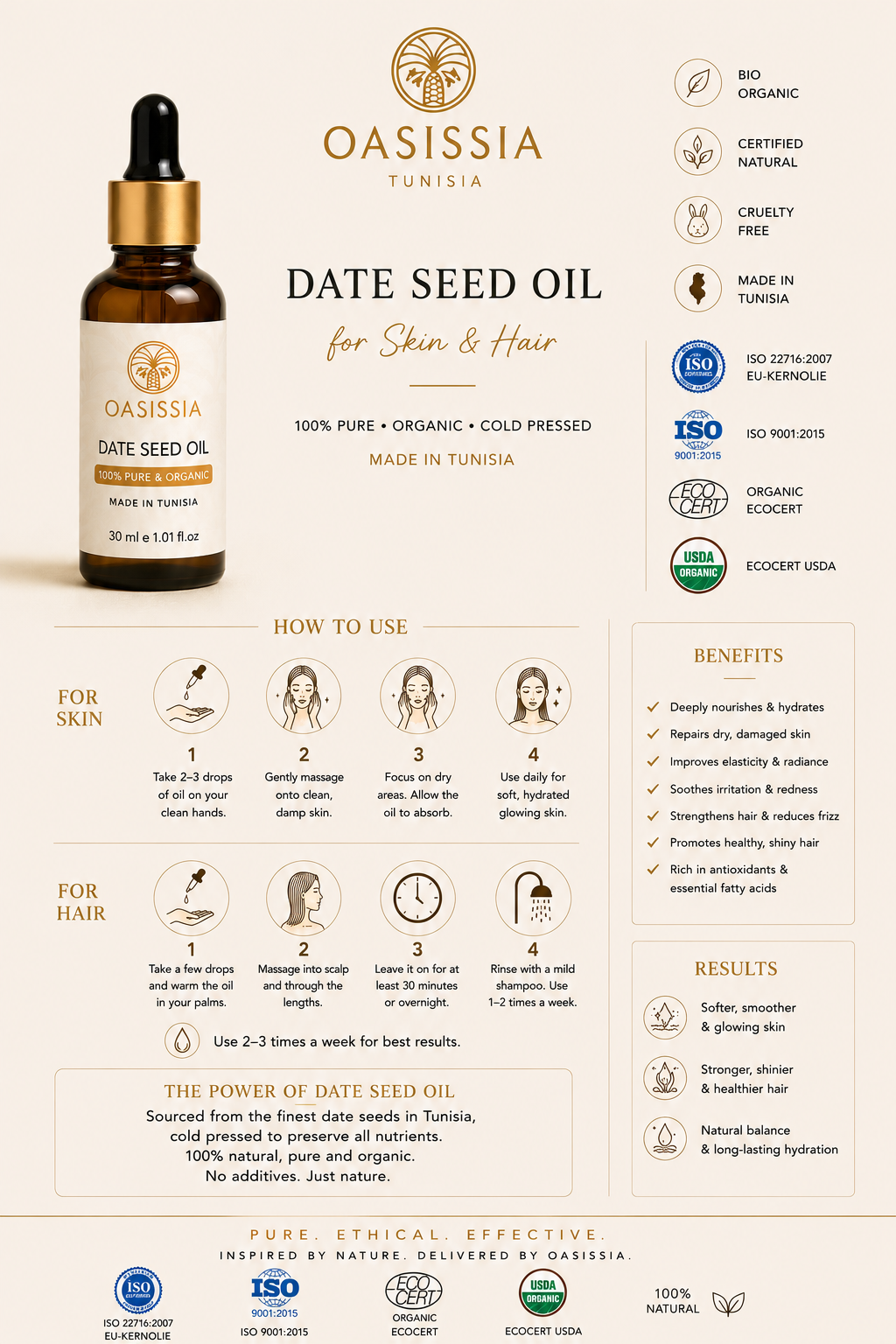 Date Seed Face & Hair Oil – 100% Pure Natural Oil | Oasissia
