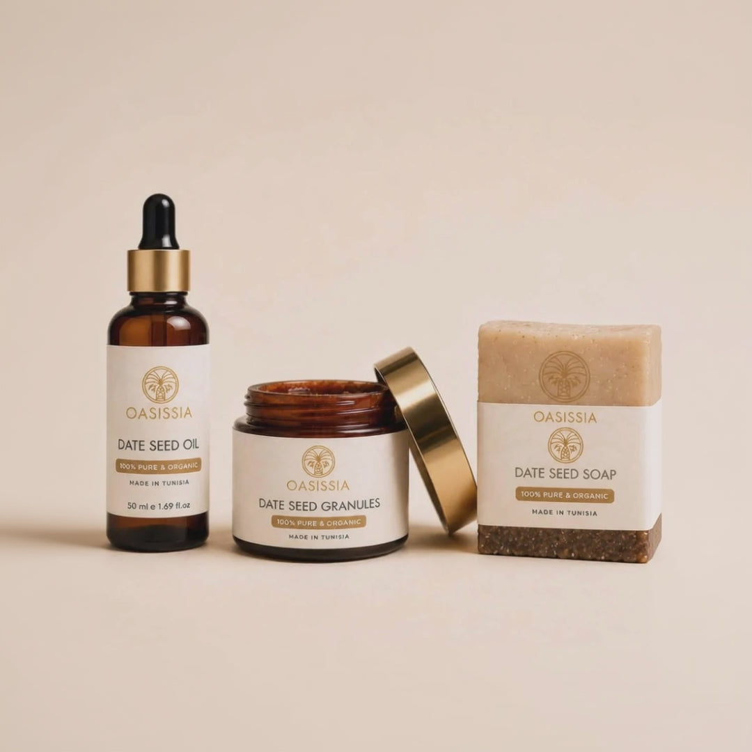 Date Seed Skincare Set – Oil, Scrub & Soap Bundle | Oasissia